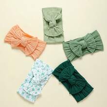 5pcs/Set Multicolor Floral Print Bow Baby Headbands, Super Cute Infant Fontanel Headwraps, Lightweight & Breathable, Suitable For All Seasons, Great For Photos And Gifts - Orange and Green - View 10