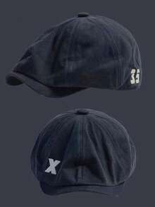 1 pieza Gorra plana clásica y retro con bordado de letra, unisex, gorra de estilo periodero casual, apta para uso diario - carta - Ver 3