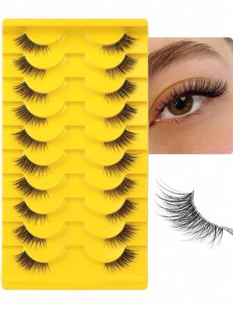 NAIJEMA 10 pares de pestañas postizas de media-ojo transparentes, pestañas postizas de ojo de gato naturales, suaves y ligeras de falso mink 3D, pestañas postizas naturales, pestañas alargadoras, que extienden las esquinas de los ojos, adecuadas para cosplay y maquillaje diario, pestañas postizas, pestañas postizas de media-ojo