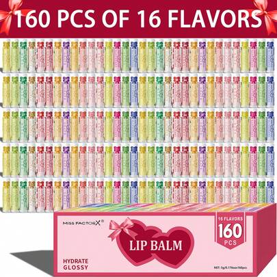 160 Pieces/Box, 16 Flavors, Moist And Dry Lips, Valentine's Day Gift, Mother's Gift, Party Supplies Gift, Souvenir Gift, Christmas Sock Stuffing