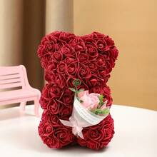 1 件优雅玫瑰熊摆件，配以逼真的仿真花 - 情人节、母亲节、婚礼的理想之选 | 完美的家居及房间装饰、节日礼物、熊主题家居装饰 - 彩色 - 查看 10