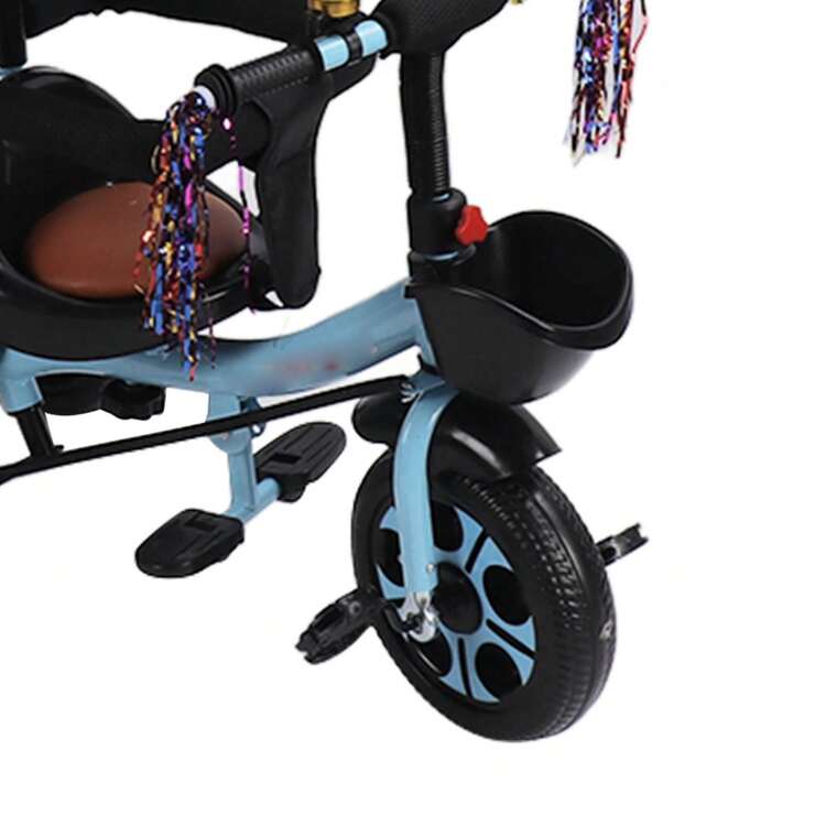 Triciclo para niños con asiento giratorio azul y ruedas de espuma sólida, con toldo para exteriores. - Azul - Añade 8