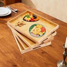 Bamboo Serving Trays Set - 4-Piece -Friendly Wooden Tray With Oil-Rubbed Finish, Durable & Stylish For Home, Restaurant, And Outdoor Use - 紀錄 - 查看 1