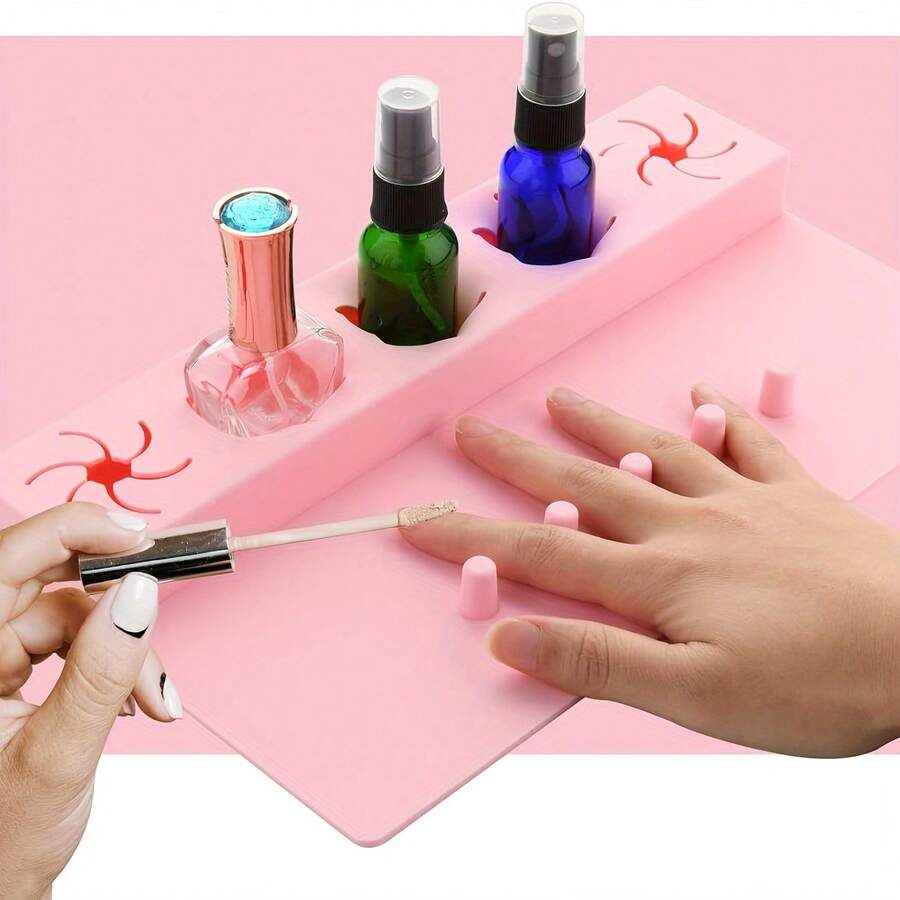 Mydrissu 指甲油架，硅胶手托垫，美甲工具二合一艺术配件收纳盒套装，带防溢瓶架和手指分隔器，适用于修脚和美甲