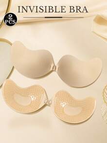 1pc/2pcs Invisible Silicone Strapless Push-Up Bra, Backless Design With Nipple Covers, Waterproof And Reusable, Suitable For Backless Wedding Dresses - Multicolor - View 24