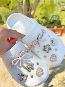 12pcs/Set (Sequin Butterfly, Pearl Bow, Heart, Star, Flower) Shoe Clips - Easy Installation, Detachable, DIY Decor, Suitable For Customized Shoes, Sandals And Beach Bags, Perfect Gift For Holidays And Special Occasions