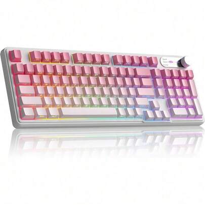  MageGee GK960 Wireless Gaming Keyboard, RGB Tri-Mode Wired/BT/2.4G Creamy Keyboard With Number Pad, 4000mAh Battery, Knob Control, Side Printed Keycaps, 19-Key Anti-Ghosting