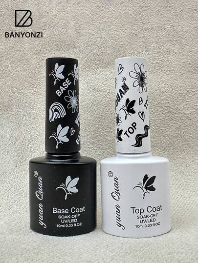 2 botellas de 10ml de esmalte base transparente y top coat, requiere curado con lámpara UV, de larga duración y resistente, apto para manicura casera DIY o como regalo para mujeres