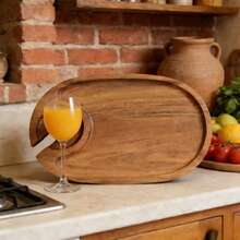 1/2pcs Wooden Cup Holder Plate, Rosewood Tray, Home Pizza Plate, Western Dining Plate, Snack Plate, Steak Plate, Pizza Baking Tray, Sushi Plate, Suitable For Halloween, Mother's Day, Kitchen Supplies, Home Decor Tray - Ginger - View 3