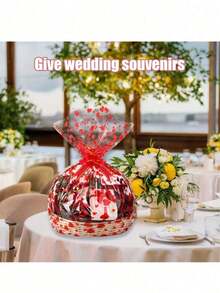 20/2pcs Heart Shaped Print Gift Bags, 20.04x28.34inch Transparent Plastic Basket Bags, Red Ribbon Bow, Fruit Basket Packaging, Gift Wrapping Supplies, Flower Packaging, Suitable For Party Gifts, Weddings, Baby Showers, Birthdays, Anniversaries, Valentine's Day And Various Occasions - Multicolor - View 4