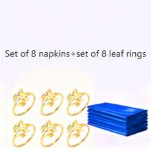 16个金箔餐巾环和8条白色布餐巾套装，17英寸 x 17英寸布艺餐巾和餐巾环，适用于婚礼、生日派对、家庭聚会、餐桌装饰