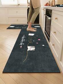 1 tấm thảm bếp bằng gel silica, màu nền xanh đậm với hình mèo hoạt hình dễ thương, cá hồng, trái tim hồng trắng, đường kẻ vàng mô phỏng mèo trêu chọc, dòng chữ "Happy Every Day", chủ đề mèo vui nhộn và thư giãn, thảm bếp sang trọng và thời trang, chống mỏi chân. - Nhiều màu - Xem 1