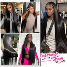 ZHUICHAO 13x6 Straight Pre Plucked Lace Front Human Hair Blended Wig Natural Black Color Brazilian Virgin Hair Wig With Bady Hair For 180% Density - 1B# - View 8