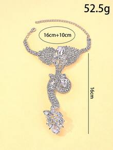 1pc Silver & Diamond Rhinestone Snake Finger Chain Bracelet, Fashion Party Jewelry - Silver - View 11