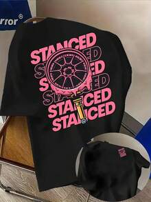 [Sporty T-Shirt]Men's STANCED T-Shirt - Moisture-Wicking Breathable Gym & Casual Shirt With Front/Back Print, Lightweight Round Neck Tee Suitable For All- Wear, Machine Washable Fitness & Travel ApparelRelaxed Plus Size T-Shirt - 黑色 - 查看 6
