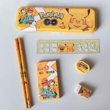 pokemon Pokémon Stationery Gift Set, Cross-Border Pikachu Stationery Set, Student Reward Gift, Officially Licensed Pokémon Pikachu Cartoon Character Style Stationery Gift Box Set, Including Pencils, Notebook, Pencil Sharpener, Pencil Case, Ruler And Eraser, Crayons