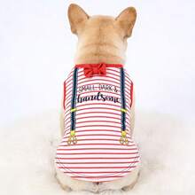 1件条纹图案领结装饰面料，适用于猫狗，可作宠物背心，适合春、夏、秋季穿着。