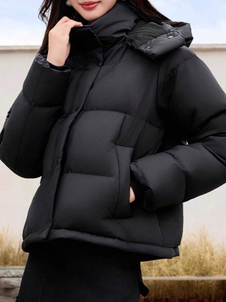 Women's Lightweight Down Jacket, Winter Warm And Anti-Static, Graphene Heat Reflective Hooded Thermal Lined Short Down Coat. - Phantom Black - View 1