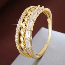 1pc Geometric Round Design Cubic Zirconia Inlaid Fashion Ring For Women