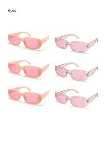 6pcs/2pcs/1pc Y2K Fashion Square Frame Unisex Glasses, Versatile Square Frame For Beach & Summer, Fashionable Pink Oval Small Frame , Suitable For Beach, Party, Photography And Daily Wear - Multicolor - View 13