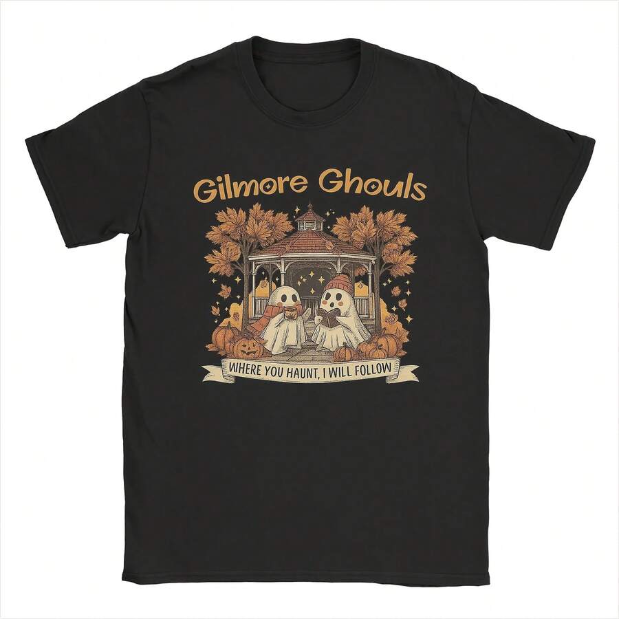 Gilmore Ghouls Where You Haunt I Will Follow Funny Halloween Boo Graphic Printing T Shirt Men Women Cotton Tee Shirt Clothes - Negro - Ver 1