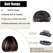 Clip-In Hair Bangs Extensions,With Invisible Clips Airy French And Air Bangs Thin Hair With Temple Coverage For Women Curved Bangs Easy To Style For Daily Wear (Brown, Wispy Bangs),38547308 - 棕色 - 查看 5