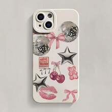 Cherry Lip Pattern Phone Case, Cute Phone Protective Cover, Phone Accessory Compatible With IPhone - Antique White - View 2