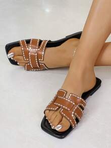 Summer New Fashion Versatile Chic Slip-On Retro Beach Sandals, Comfortable Flat Slippers, H-Shaped Holiday Shoes - Brown - View 5