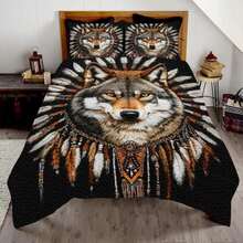 Wolf Print Quilt Wolf Comforter Set Queen - Native Wolf Bedding - Wolf Quilts King Lightweight Soft Vintage Wolf Bedding For All Seasons Wolf Comforter Queen Full Wolf Bed Set Full Wolf Quilt Sets - ColorA - 查看 1