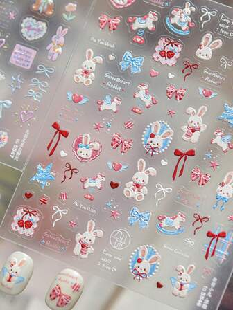 1ชิ้น สติกเกอร์ติดเล็บลายกระต่ายนูนน่ารัก สีชมพูหวาน การ์ตูน กระต่าย โบว์ ม้า หัวใจ ดาว สตรอว์เบอร์รี เชอร์รี น่ารัก ติดด้วยตนเอง 5D สำหรับผู้หญิง ตกแต่งเล็บวันวาเลนไทน์ สำหรับปาร์ตี้ทุกวัน