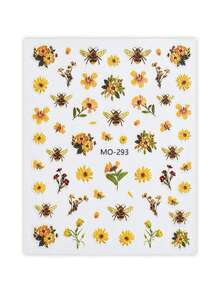 3 ark Daisy Bee nagelkonstklistermärken vita gula blommor 5D nageldekaler för vår sommar gör-det-själv manikyr