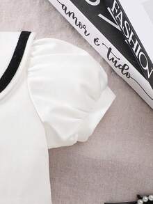 Baby Girl White Peter Pan Collar Romper, Baby Girl Short Sleeve With Cute Ruffled Skirt Design, Adorable Outfit For Spring/Summer - White - View 4