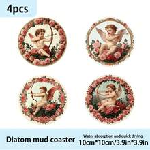 4pcs/6pcs/300pcs Cupid Printed Diatom Mud Coasters Are Suitable For Home Decoration, Coffee Shops, Afternoon Tea, Restaurant Decoration, Theme Parties, Daily Decoration, And Can Also Be Given As Gifts - Multicolor - View 11