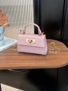 1个鳄鱼纹迷你手提包，时尚锁扣装饰单肩包，链条斜挎包，适合女孩/青少年，日常/购物/度假场合 - 彩色 - 查看 17