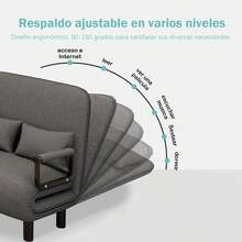 Sofá cama plegable multifunción - 3 formas (sofa + reposera + cama) para sala/dormitorio - Gris - Ver 8
