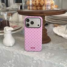 Cute Minimalist Pink Polka Dot Fashion Shockproof Korean Magnetic Film 2-In-1 Pink Polka Dot Phone Case Compatible With IPhone 17 Pro Max, 16 Pro Max, 15 Pro, 14, 13 Cute Fashionable Spring Birthday Gift - Pink - View 4