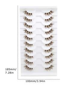 10 Pairs Cat Eye Brown Faux Mink Lashes, 3D Criss-Cross Half Eye Wispy Lightweight Fluffy False Eyelashes, Ideal For Travel And Occasions - Brown - View 10