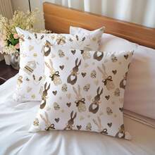 MEMNUN 2 件装复活节波霸奶茶图案彩色兔子和彩蛋屋印花抱枕套【不含枕芯】，尺寸 17.7*17.7 英寸（45*45 厘米），【单面印花】复活节主题涤纶抱枕套，适用于沙发、床、客厅、卧室、汽车、办公室、酒店装饰，是馈赠亲朋好友的完美礼物。 - 彩色 - 查看 8