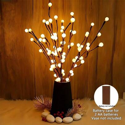 2/1pc Flexible Branch LED Lights, White Ball Branch Lights, Battery Powered (Batteries Not Included) 20 Warm White Lights, Plastic Artificial Tree, Flexible Bendable Branch LED Lights, Suitable For Home, Kitchen, Living Room, Window, Tabletop Decor, Applicable For Wedding, Engagement, Christmas, Thanksgiving, Mother's Day, Diwali, Wreath Day, Spring