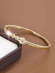 1pc Creative Heart-Shaped Design Zirconia Inlaid Women's Fashion Bracelet, Valentine's Day Gift - Multicolor - View 3