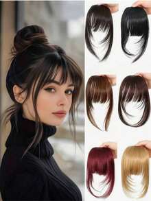 1片彩色合成假发夹式刘海，自然隐形无缝空气刘海和鬓角接发，适合学生和日常佩戴，颜色随机（颜色可能与图片略有不同），发饰，情人节发饰礼物 - 彩色 - 查看 2