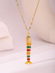 Micro-Inlaid Zirconia Copper Fish Pendant Necklace, Suitable For Women's Daily, Party And Vacation Matching - Multicolor - View 5