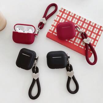 Lanière à carreaux bourgogne et noirs + forme de cœur, compatible avec l'étui de protection pour écouteurs Apple 4/Pro 2, étui pour écouteurs Pro 2, version 2e/3e génération avec réduction de bruit, femmes, niche