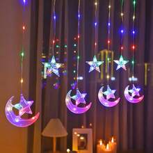 1pc 78.74inch Ramadan Star Moon LED Curtain Decoration String Light | Suitable For Ramadan, Valentine'S Day, New Year, Coffee Shop, Bedroom Wall, Wedding Party, Room Window Decoration - Battery Powered, Without Battery
