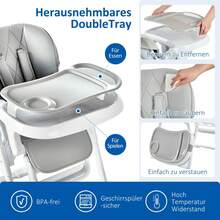 Kinderhochstuhl Klappbar Babystuhl Kinderstuhl Babyhochstuhl Ab Geburt Mit Tisch - Light Grey - View 3