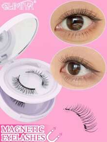 2对自然交叉短款磁性假睫毛，带佩戴器，可重复使用，防水，无需胶水 - 自然纖長款 - 查看 8