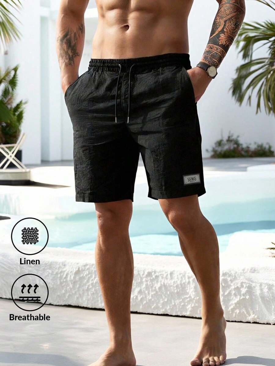男士夏季运动速干短裤,透气户外休闲短裤,黑色 - 黑色 - 查看 1