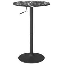 HOMCOM Bar Table, High Table, Round Dining Table For 2 People, Marble-Look Kitchen Table For Living Room, Dining Room, Small Spaces, Black, Ø60 X 68-93.5 Cm - Black - View 9