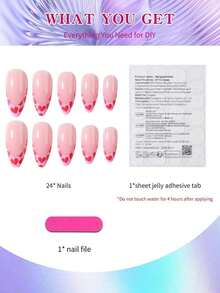 24pcs Almond-Shaped Red French Tip Press-On Nails, Almond Perfectly Fits Acrylic Nail Tips Set, Includes: 1pc Jelly Gel And 1pc Nail File, Easy To Wear French Manicure And Valentine's Day Nail Design, Suitable For Women's Daily Work And Parties. - 多色 5 - 查看 5