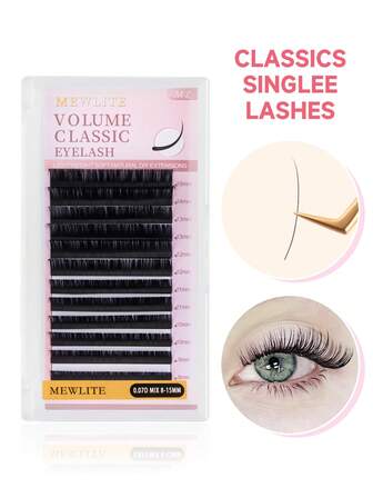 Extensiones de pestañas individuales MewLite de 12 filas, estilo clásico, volumen C/D, súper mate negro, suministros profesionales, pestañas negras voluminosas, extensiones ultrafinas